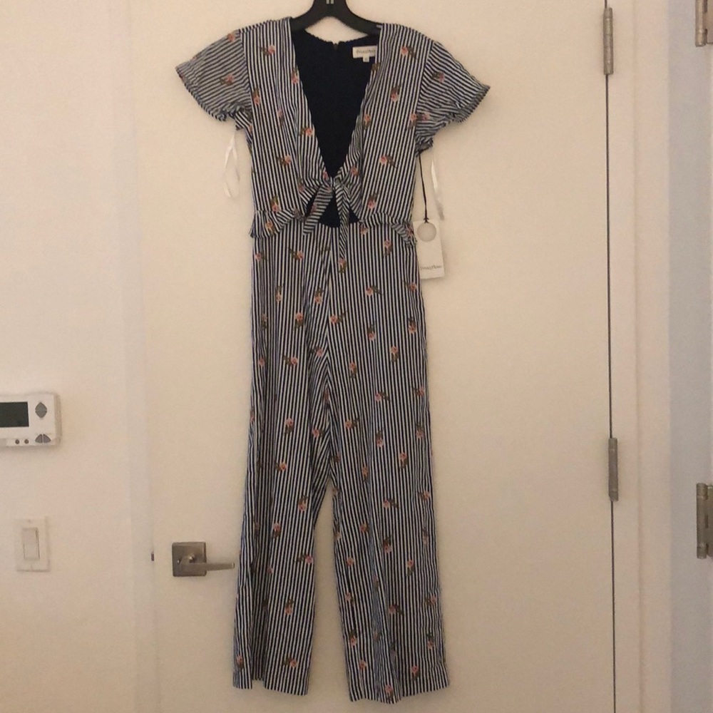 Privacy Please Navy and White Striped Jumpsuit
